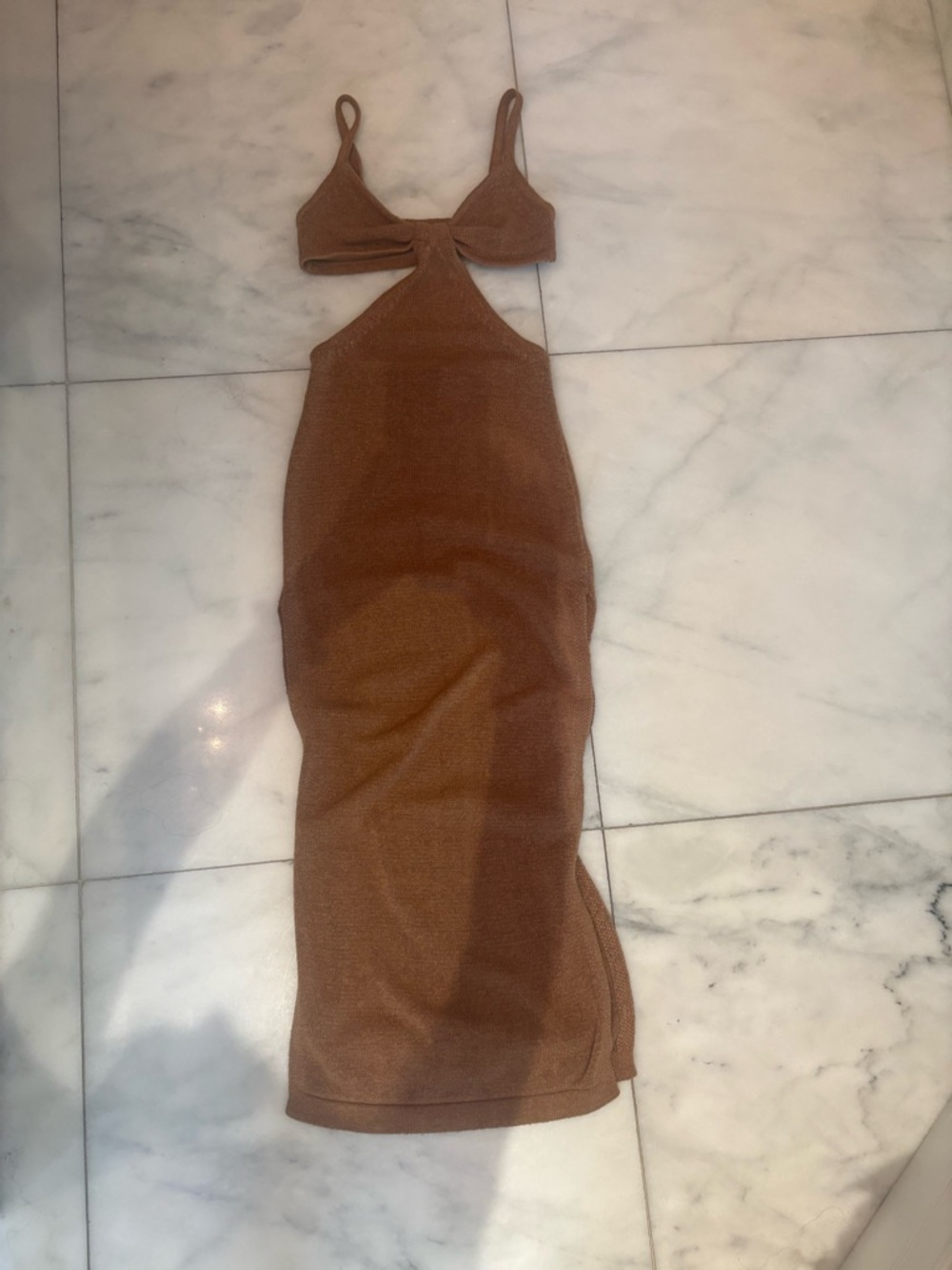 Cult Gaia inspired Cutout Knit Bodycon Dress in Brown
